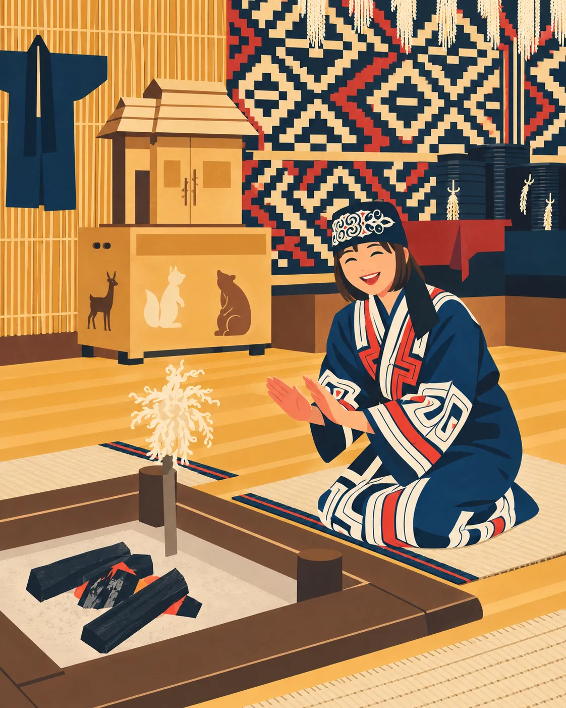 Jisun in traditional Ainu dress at Upopoy.
